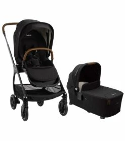 Nuna Triv Compact Stroller With Magnetic Buckle + Triv Bassinet - Caviar