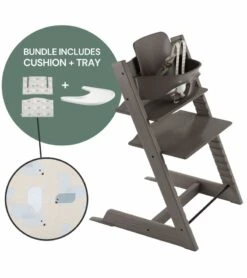 Stokke Tripp Trapp Complete High Chair Bundle - Hazy Grey / Birds Blue