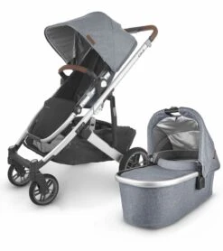 UPPAbaby Cruz V2 Stroller + Bassinet - Gregory (Blue Melange/Silver/Saddle Leather)