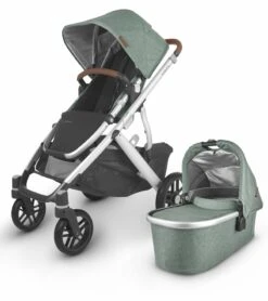 UPPAbaby Vista V2 Single-to-Double Stroller - Emmett (Green Melange/Silver/Saddle Leather)